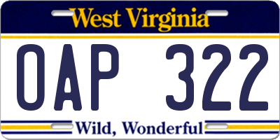 WV license plate OAP322