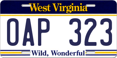 WV license plate OAP323