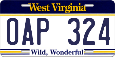 WV license plate OAP324
