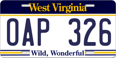 WV license plate OAP326