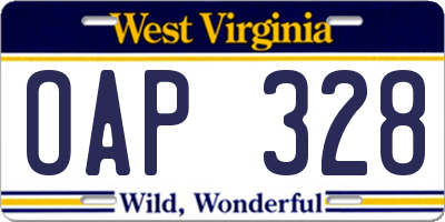 WV license plate OAP328