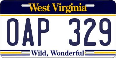 WV license plate OAP329