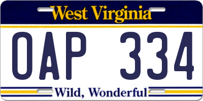 WV license plate OAP334
