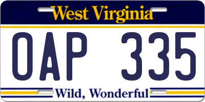 WV license plate OAP335