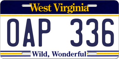 WV license plate OAP336