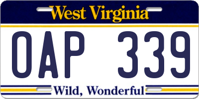 WV license plate OAP339
