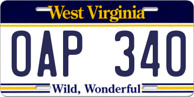 WV license plate OAP340