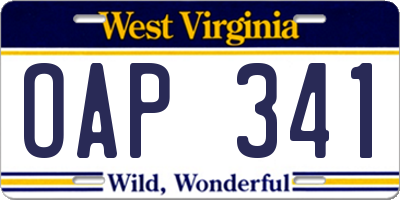 WV license plate OAP341