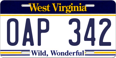 WV license plate OAP342