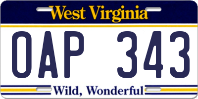 WV license plate OAP343