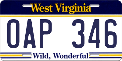 WV license plate OAP346