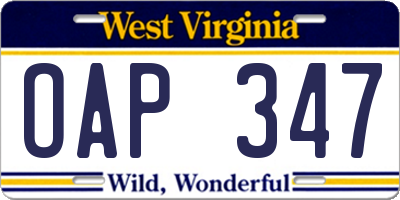 WV license plate OAP347