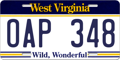 WV license plate OAP348