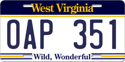 WV license plate OAP351