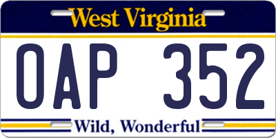 WV license plate OAP352