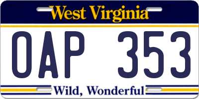 WV license plate OAP353