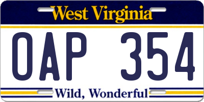 WV license plate OAP354