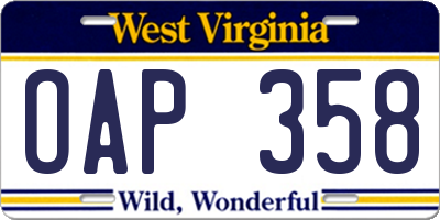 WV license plate OAP358