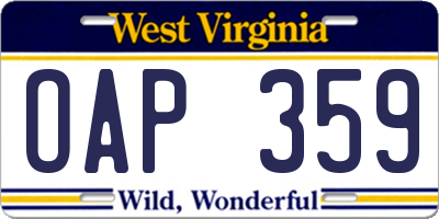 WV license plate OAP359