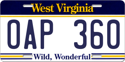 WV license plate OAP360
