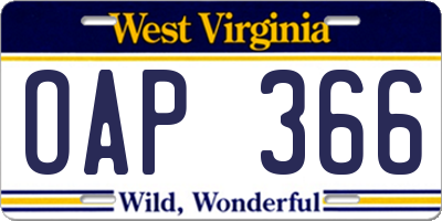 WV license plate OAP366