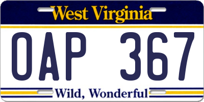 WV license plate OAP367