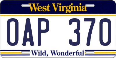 WV license plate OAP370