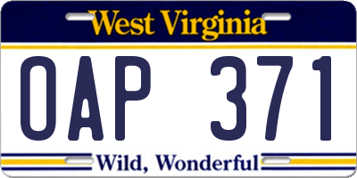 WV license plate OAP371