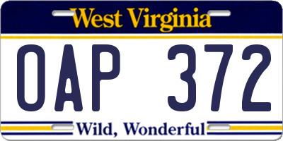 WV license plate OAP372
