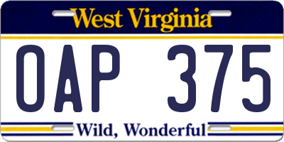 WV license plate OAP375