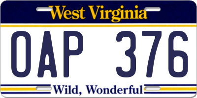 WV license plate OAP376