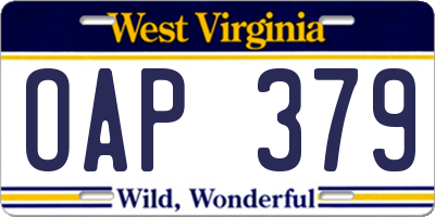 WV license plate OAP379