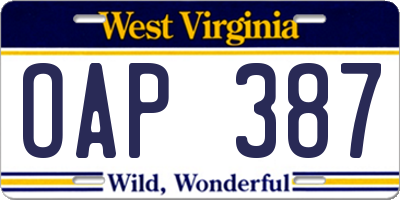 WV license plate OAP387