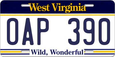 WV license plate OAP390