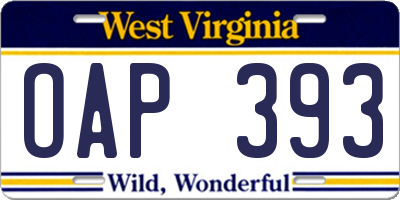 WV license plate OAP393