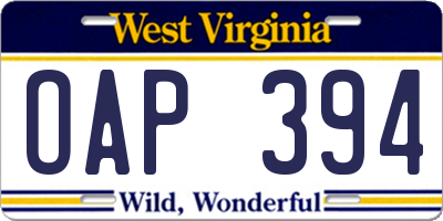 WV license plate OAP394