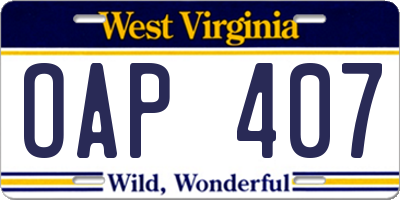 WV license plate OAP407