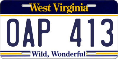 WV license plate OAP413