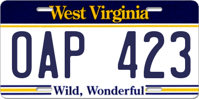 WV license plate OAP423