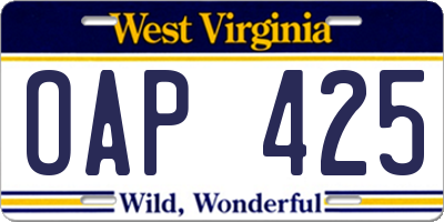 WV license plate OAP425
