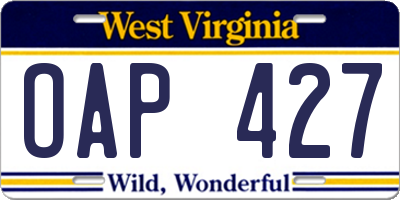 WV license plate OAP427
