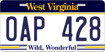 WV license plate OAP428