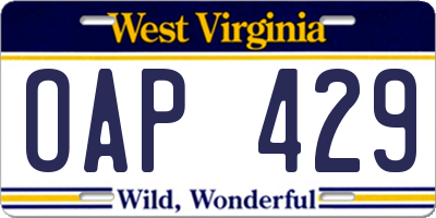 WV license plate OAP429