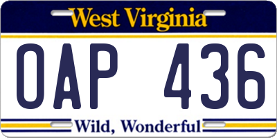 WV license plate OAP436