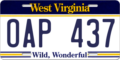 WV license plate OAP437