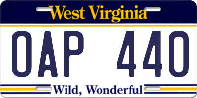 WV license plate OAP440