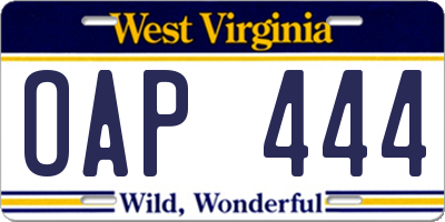WV license plate OAP444