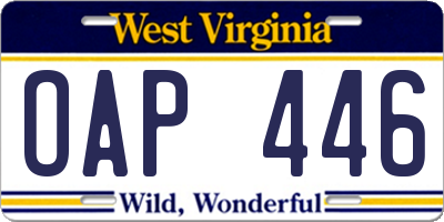 WV license plate OAP446
