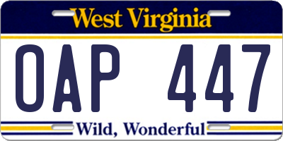 WV license plate OAP447