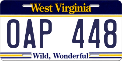 WV license plate OAP448